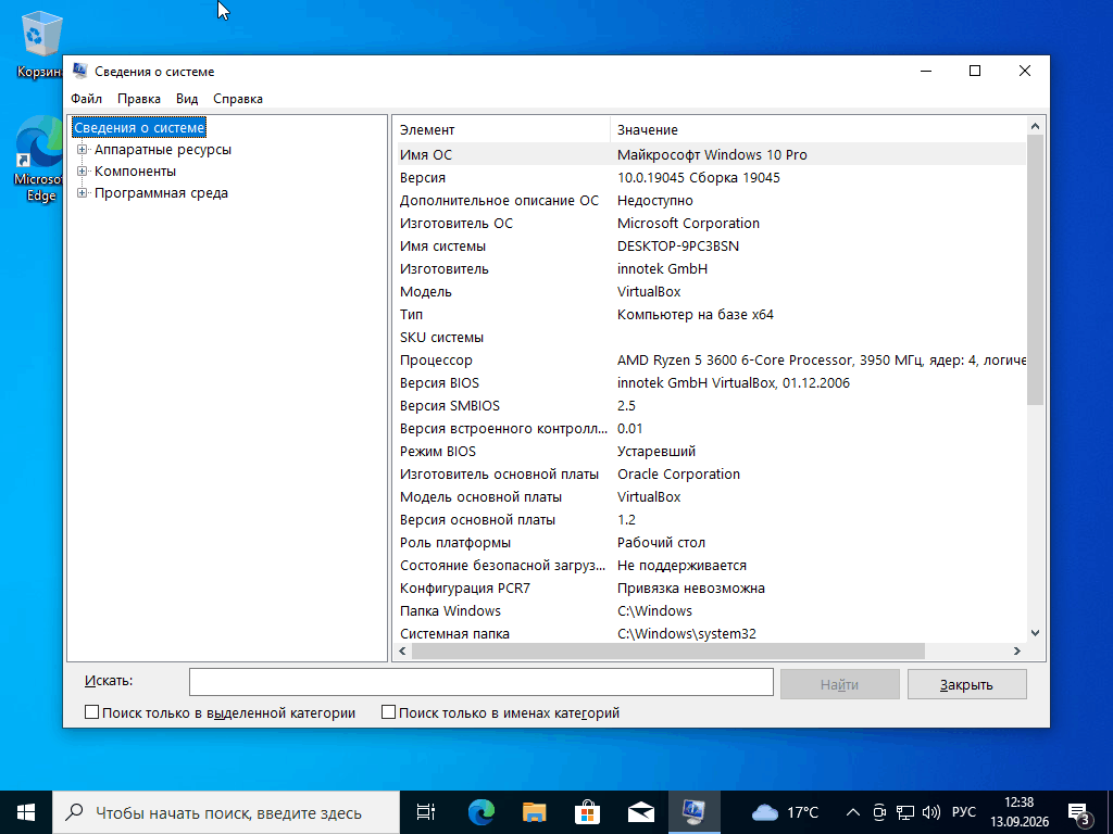 Скриншот Windows 10 Pro 22H2 x64 19045.7725 msinfo32